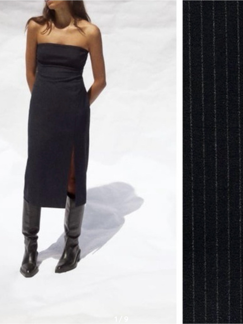 ZARA BNWT Pinstripe Strapless Front Hem Slit Dress XL